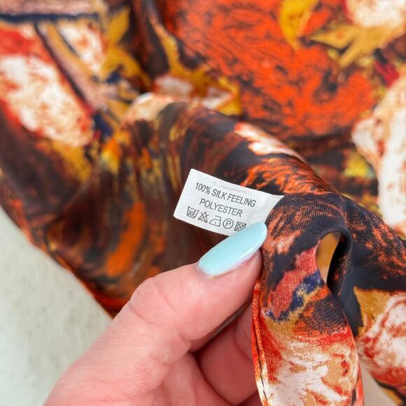 Orange Abstract Floral Tree Satin Square Scarf, 35x35" - Picture 5 of 5